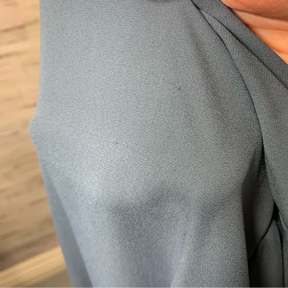 BABATON Aritzia Tadema Blouse Blue Tunic Pullover Long Sleeve Slits Tie Front - Picture 10 of 15